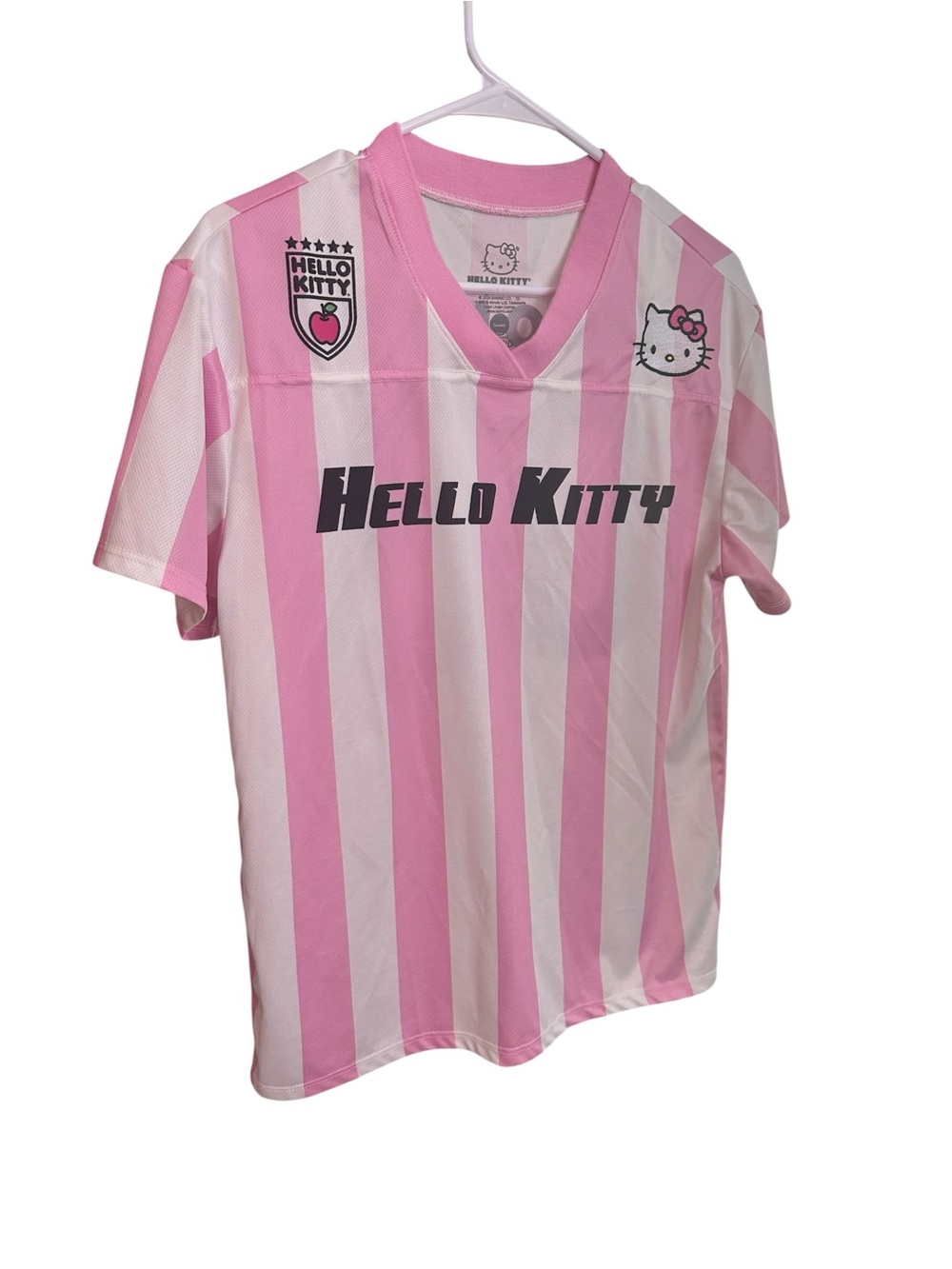 Hello Kitty Pink & White Striped Soccer Jersey Juniors Medium NWOT